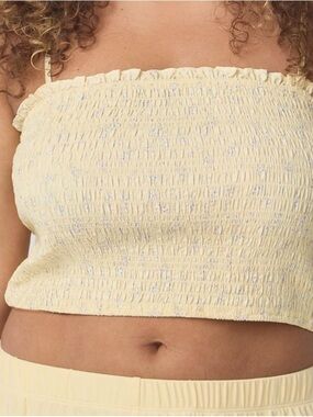 Yellow Smocked Crop Tank Top with Thin Straps